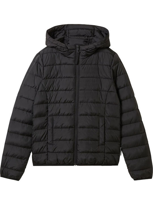 Kurz Damen Puffer Jacke für Winter Deep Black