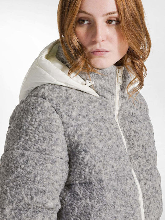 Μακρύ Γυναικείο Puffer Μπουφάν για Χειμώνα Grey Melange