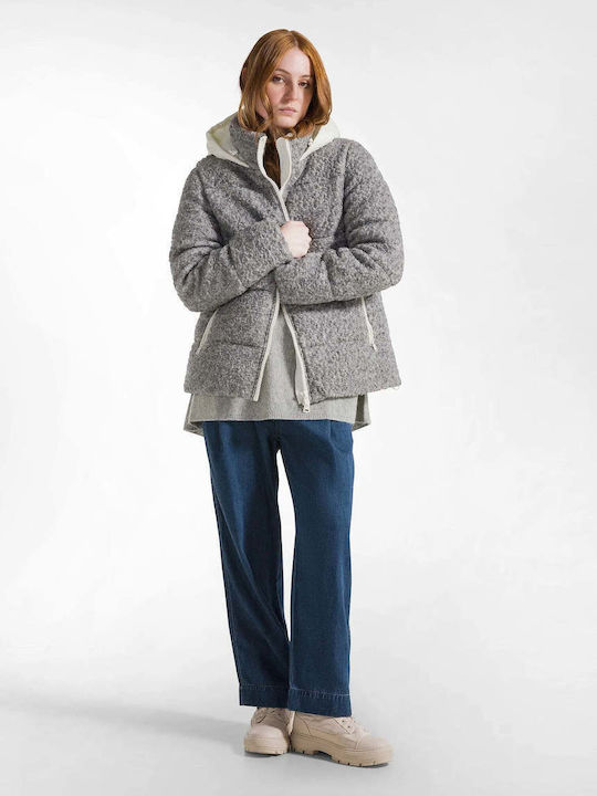 Μακρύ Γυναικείο Puffer Μπουφάν για Χειμώνα Grey Melange