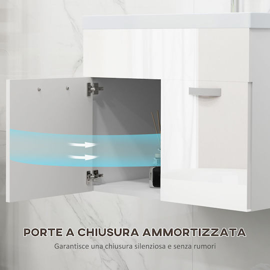 Kleankin Πάγκος με Νιπτήρα Μ61xΒ50xΥ40cm Λευκό Γυαλιστερό