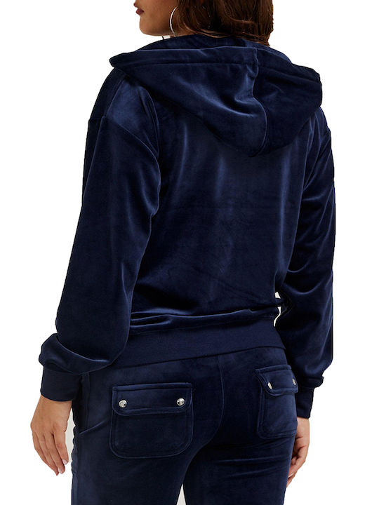 Juicy Couture Women's Long Hooded Velvet Cardigan Blue