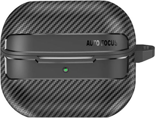 Techsuit Carbonfiber Case Silicone with Hook in Black color for Samsung Galaxy Buds 3 / 3 Pro