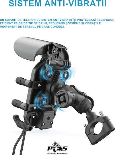 Motorcycle Atv Scooter Phone Holder Anti-vibration System Wireless Charging Usb Type-c Ports Handlebar Mirror Mount