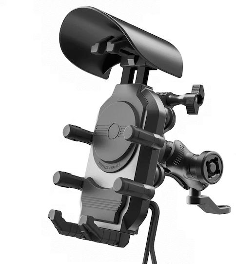 Motorcycle Atv Scooter Phone Holder Anti-vibration System Wireless Charging Usb Type-c Ports Handlebar Mirror Mount
