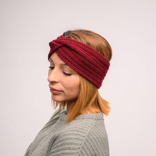 Frauen Stirnband mit Rippstrick in Burgundisch Farbe