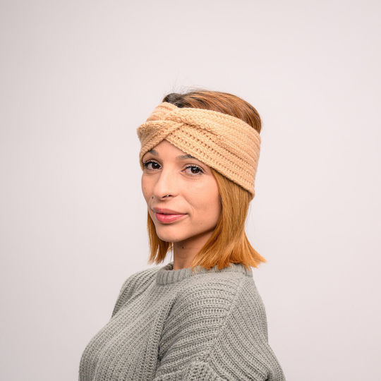 Frauen Stirnband mit Rippstrick in Beige Farbe