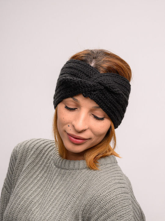 Γυναικείο Headband με Rib Πλέξη σε Μαύρο χρώμα