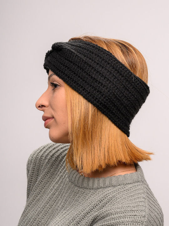 Γυναικείο Headband με Rib Πλέξη σε Μαύρο χρώμα