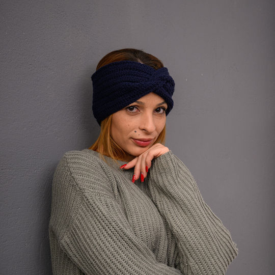 Frauen Stirnband mit Rippstrick in Marineblau Farbe