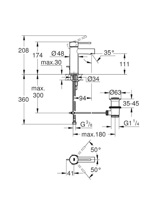 Grohe Essence Αναμεικτική Μπαταρία Νιπτήρα Ασημί