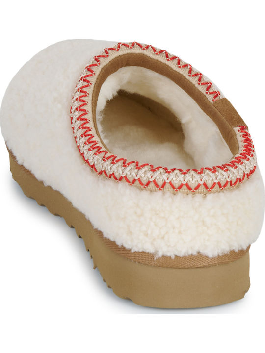 Tasman Maxi Curly Closed Leather Women's Slippers Beige
