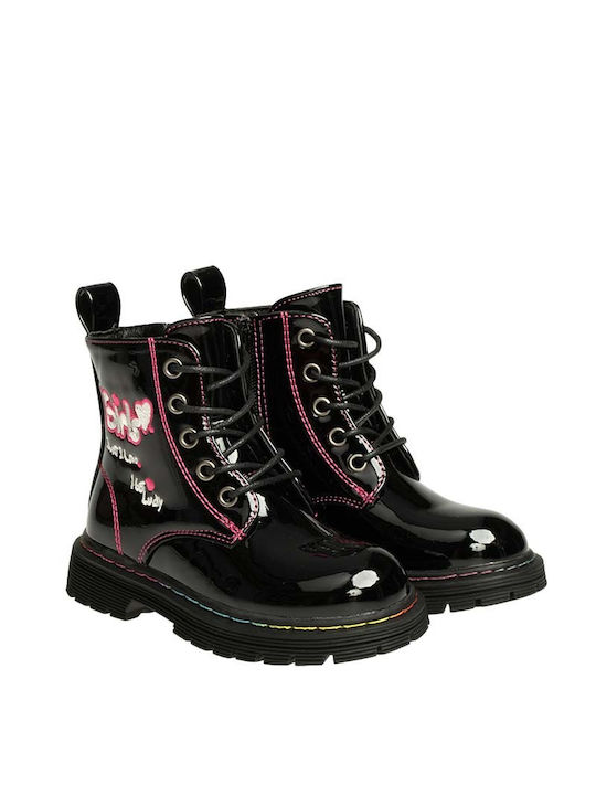 Studio Tzuliani Kids Patent Leather Military Boots Black