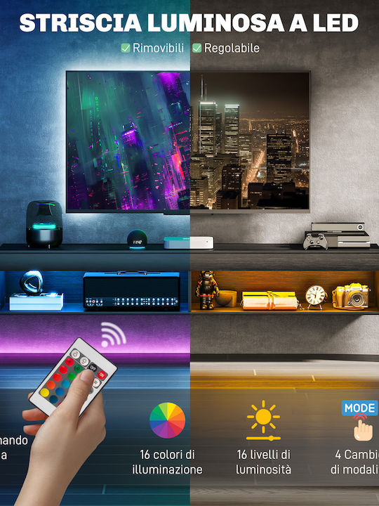 Έπιπλο Τηλεόρασης με Φωτισμό LED Μαύρο Μ180xΠ40xΥ30cm