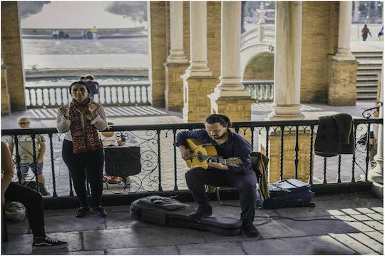 Gemälde eines Musikers im gewölbten Pavillon 120x80