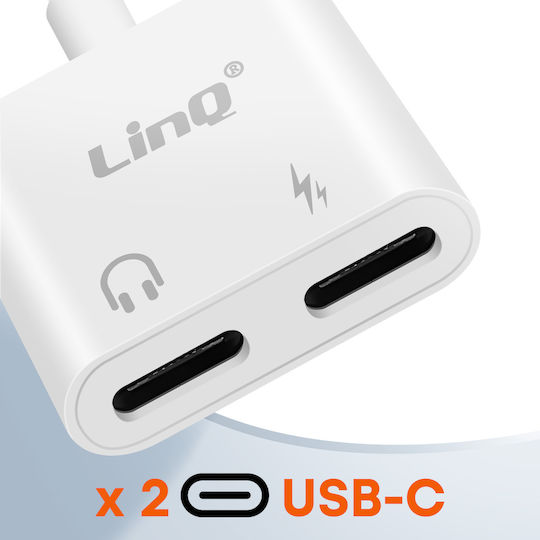 Linq USB C auf 2x USB C Audio Schnelllade-Power-Delivery-Adapter Weiß