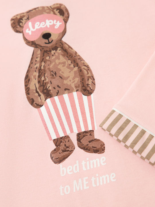 Minerva Παιδική Πιτζάμα Χειμωνιάτικη Pink Bed Time