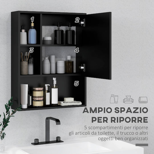 Kleankin Bathroom Mirror made of Particle Board with Shelf & Cabinet 60x15cm Black