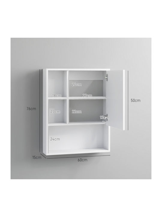 Kleankin Badezimmerspiegel aus Spanplatte mit Regal & Schrank 60x15cm Weiß
