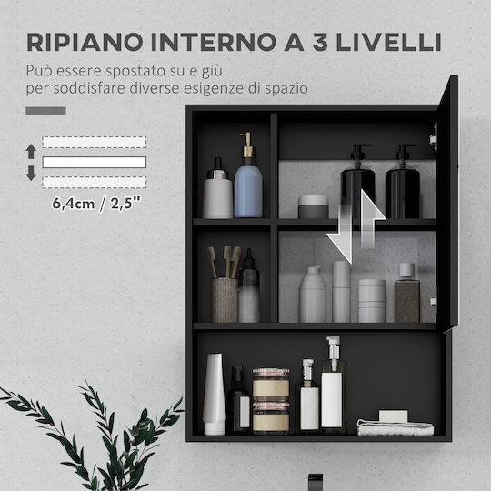Kleankin Bathroom Mirror made of Particle Board with Shelf & Cabinet 60x15cm Black