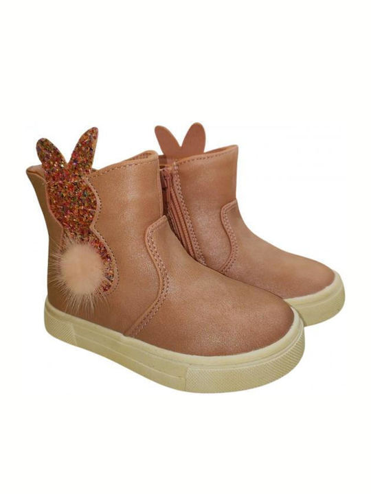 Exe Kids PU Leather Boots with Zipper Pink