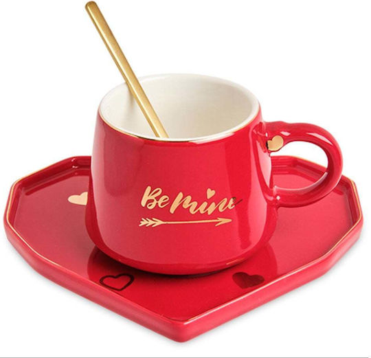 Ceramic Mug Heart-shaped Plate Spoon Pufo Be Mine Coffee Tea 180 Ml Red Ceramic Mug Heart-shaped Plate Spoon Pufo Be Mine Coffee Tea 180 Ml Red