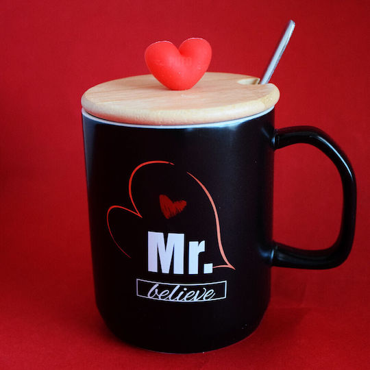 Ceramic Mug Bamboo Lid Pufo Mr Believe Coffee Tea 340 Ml Black Ceramic Mug Bamboo Lid Pufo Mr Believe Coffee Tea 340 Ml Black