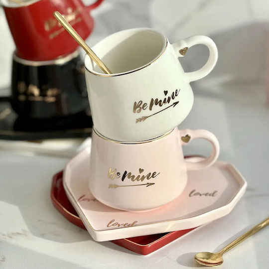 Ceramic Mug Heart-shaped Plate Spoon Pufo Be Mine Coffee Tea 180 Ml White Ceramic Mug Heart-shaped Plate Spoon Pufo Be Mine Coffee Tea 180 Ml White