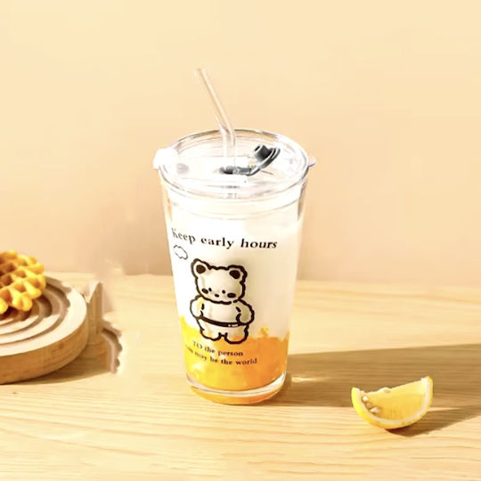Pufo Bear Transparente Glas Tasse Kaffee Mit Deckel 450 Ml