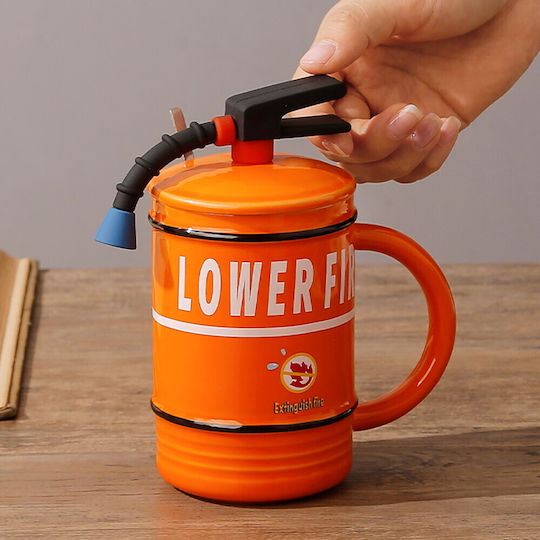 Cana Ceramică Cu Capac Pufo Stop Foc Lingură Cafea Ceai 400 Ml Portocaliu