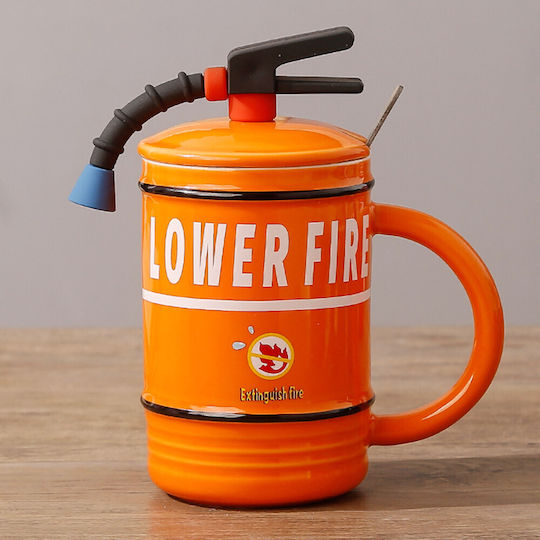 Cana Ceramică Cu Capac Pufo Stop Foc Lingură Cafea Ceai 400 Ml Portocaliu