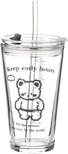 Pufo Bear Transparente Glas Tasse Kaffee Mit Deckel 450 Ml