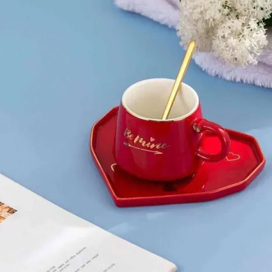 Keramiktasse Herzförmiger Teller Löffel Pufo Be Mine Kaffee Tee 180 ml Rote