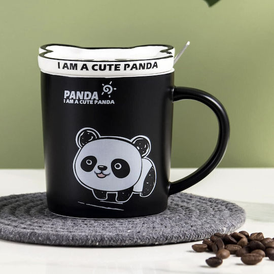 Keramische Tasse Mit Deckel Löffel Pufo Baby Panda Kaffee Tee 300 ml