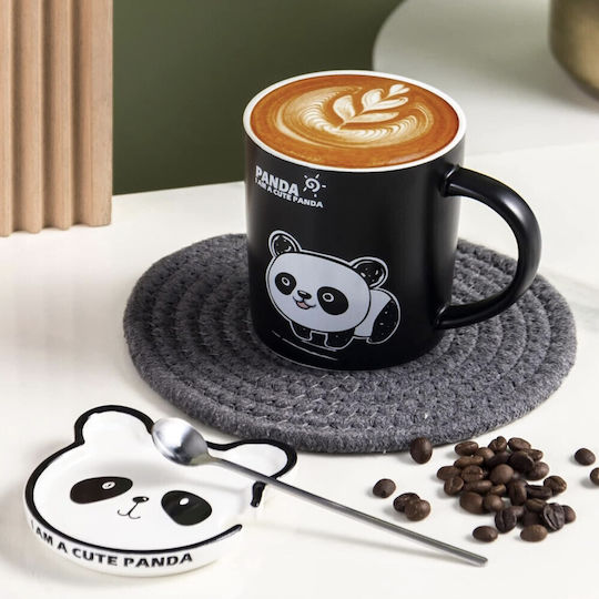 Keramische Tasse Mit Deckel Löffel Pufo Baby Panda Kaffee Tee 300 ml