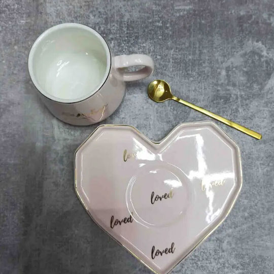 Ceramic Mug Heart-shaped Plate Pufo Be Mine Spoon Coffee Tea 180 Ml Pink