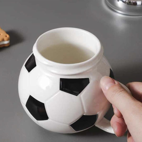Керамична Чаша с Капак Pufo Love Play Football Кафе Чай 350 Мл Бяла Черна