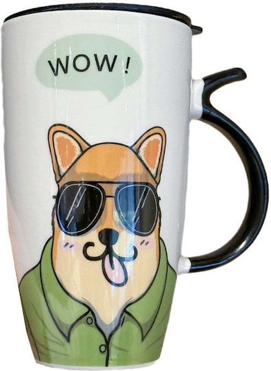 Stylish Ceramic High Mug Lid Pufo Coffee Tea 450 Ml
