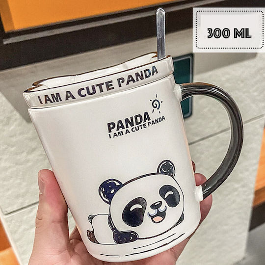 Ceramic Mug Lid Spoon Pufo Little Panda Coffee Tea 300 Ml