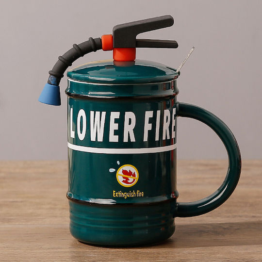 Ceramic Mug Lid Pufo Stop Fire Spoon Coffee Tea 400 Ml Green