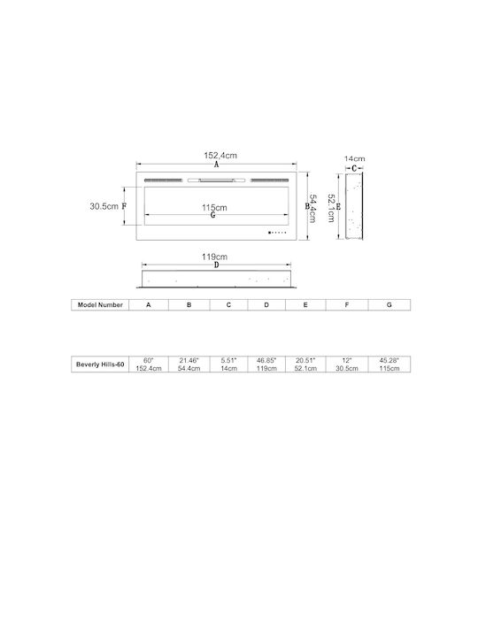 Hitense Стенен Електрическа печка 1600W 152.4x14см Черен