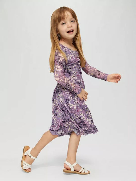 Girls Dress Long Sleeve Tulle Floral Purple