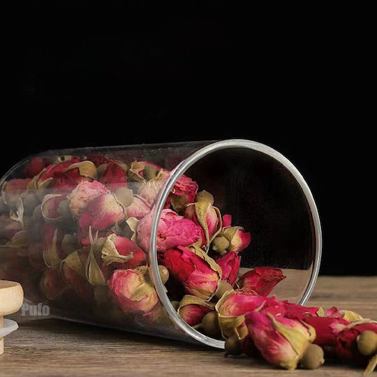 Pufo Taste Borosilicate Glass Container Sugar Coffee Tea Spices Airtight Bamboo Lid 1l