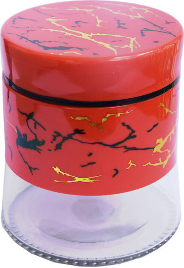 Pufo Fancy Glass Jar Sugar Coffee Tea Spices Airtight Lid 400 Ml Red