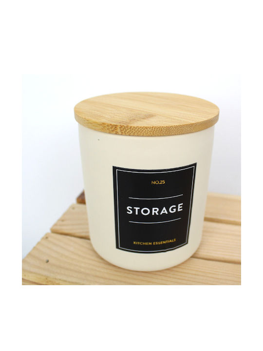 Recipient Elegance Ceramică Borcan Depozitare Zahăr Cafea Ceai Condimente Cu Capac din Bambus 450 Ml Crem