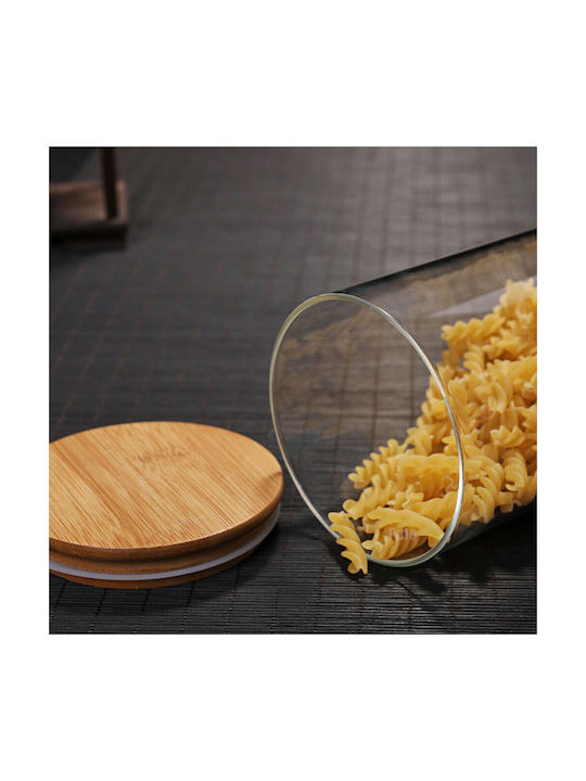 Pufo Taste Borosilicate Glass Container Sugar Coffee Tea Spices Airtight Bamboo Lid 1.4L