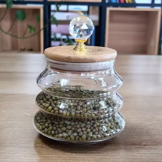 Borosilicate Glass Container Pufo Spicey Sugar Coffee Tea Spices Wooden Lid 400 Ml
