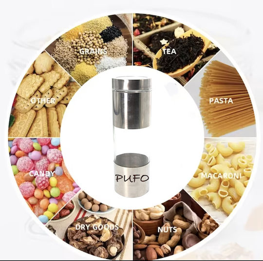 Metallic Pufo Taste Container Sugar Coffee Tea Spices Lid 1.8l Transparent Silver