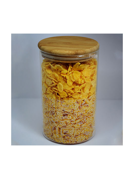 Pufo Taste Borosilicate Glass Container Sugar Coffee Tea Spices Airtight Bamboo Lid 1l