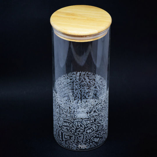 Pufo Taste Borosilicate Glass Container Sugar Coffee Tea Spices Airtight Bamboo Lid 1.4l