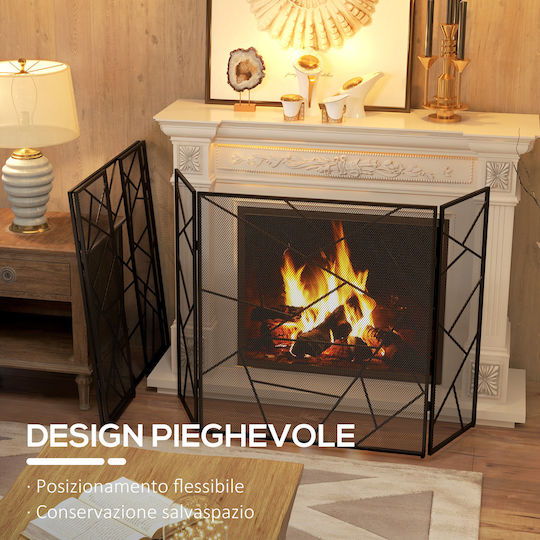 HomCom Metallic Fireplace Screen with Panels 135x85cm Black